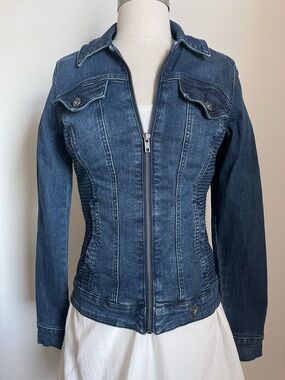 Guess Dark Blue Denim Zip-Front Women's Jean Jacket